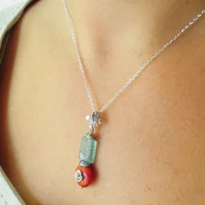 Hadar Designers Handmade Sterling Silver Ancient Roman Glass Coral Pendant (as
