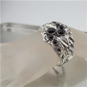 Hadar Designers Israel Handmade Sterling Silver Black Onyx Cuff Bracelet (H 313b