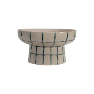 Hand-Painted Stoneware Pedestal Bowl