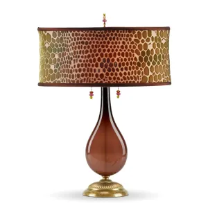 Hazel Table Lamp 143AJ127 by Kinzig Design, Brown and Green Blown Glass, Silk Shade