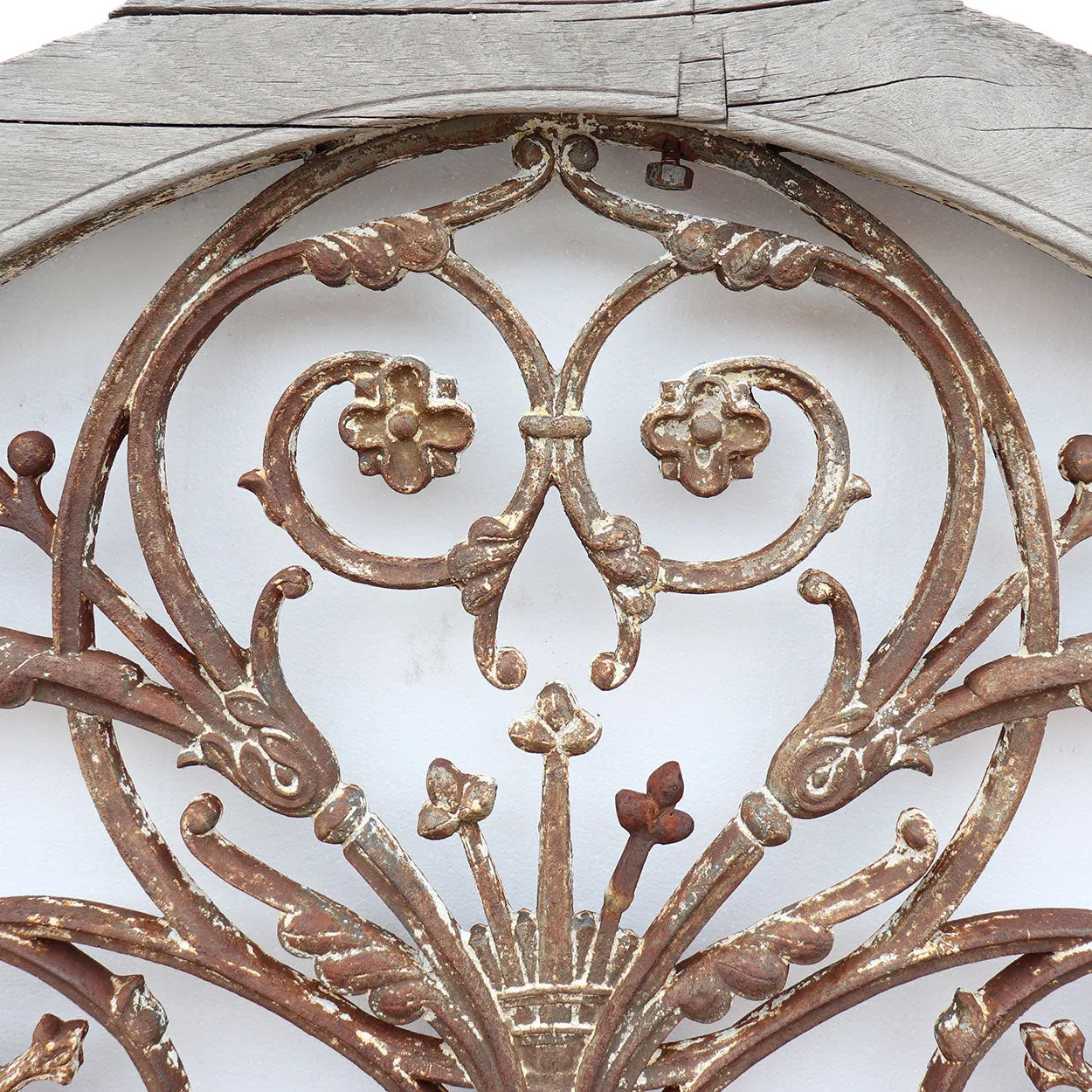 Heavy Teak and Cast Iron Arched Transom