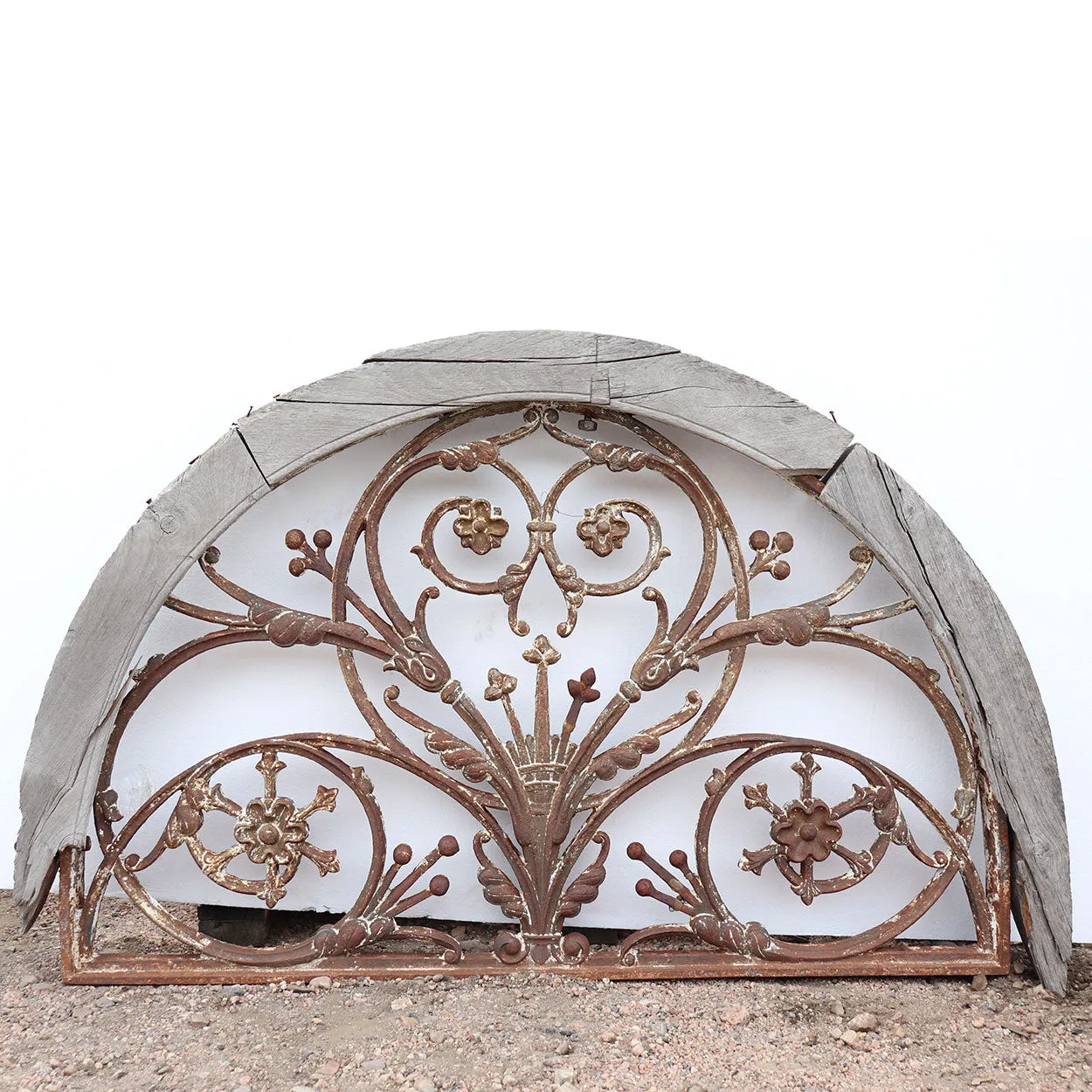Heavy Teak and Cast Iron Arched Transom