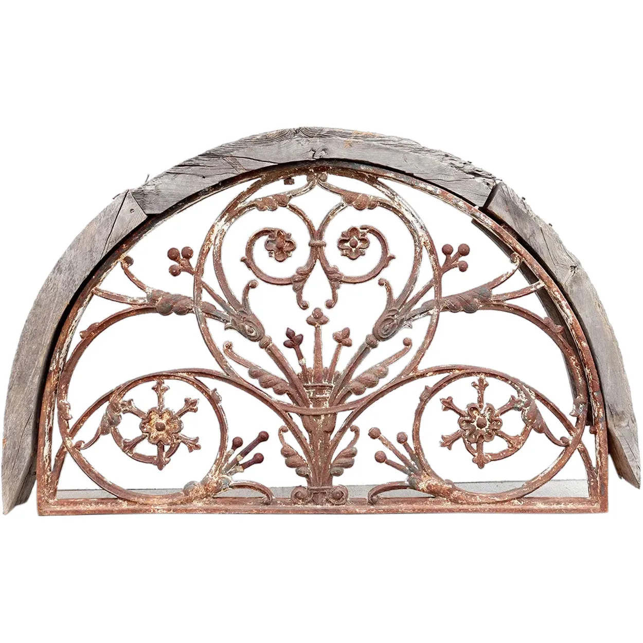 Heavy Teak and Cast Iron Arched Transom