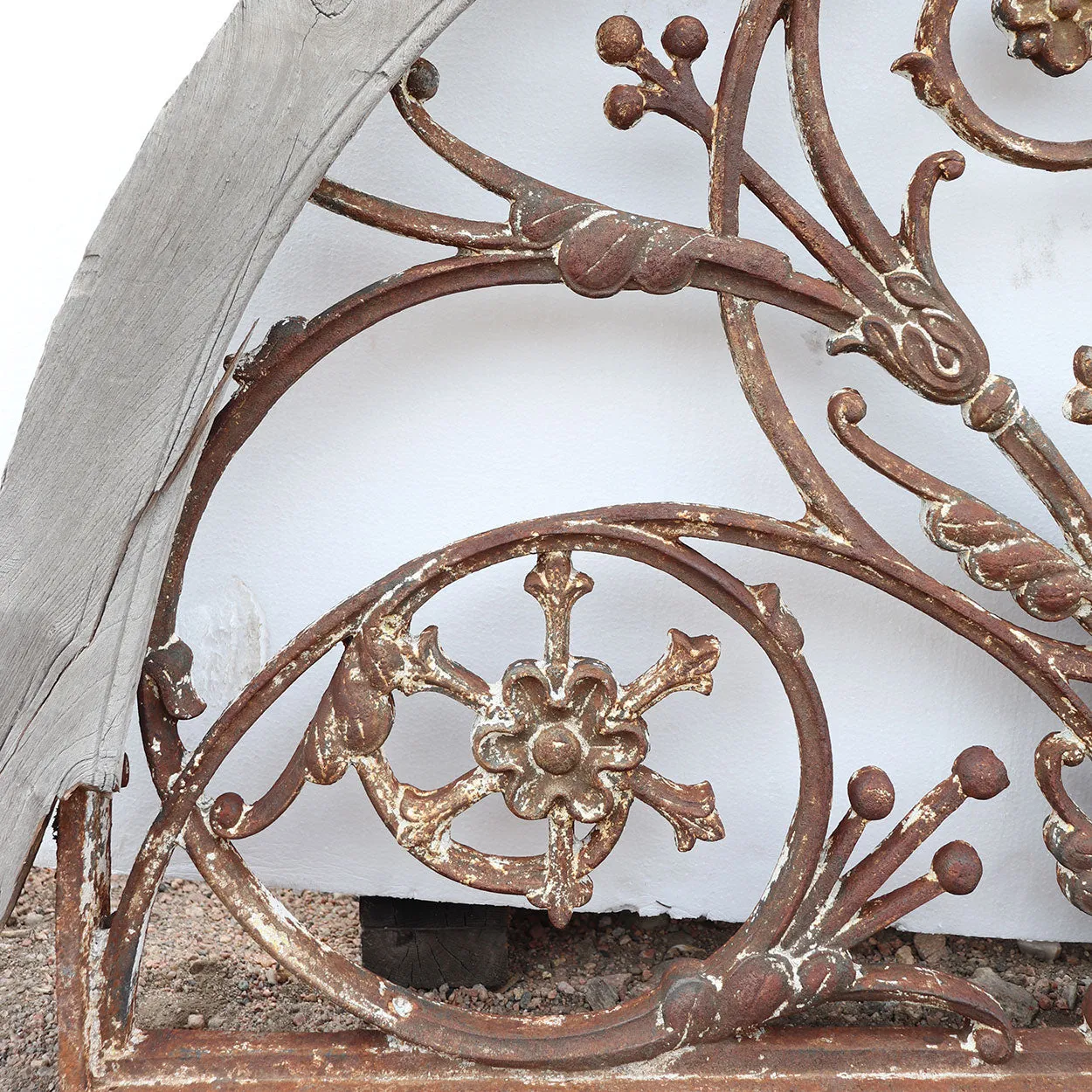 Heavy Teak and Cast Iron Arched Transom