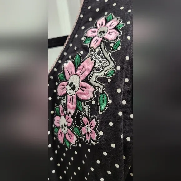 Hell Bunny Blossom Dress black with white polka dot women's size Large