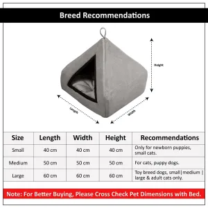Hiputee Luxurious Soft Velvet Hut Bed for Toy Breed Dogs and Cats Grey