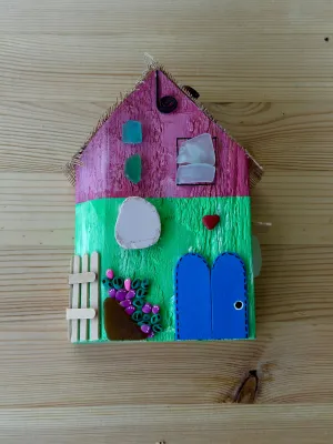 House of the Heart - hand painted composed with objects of recovery.