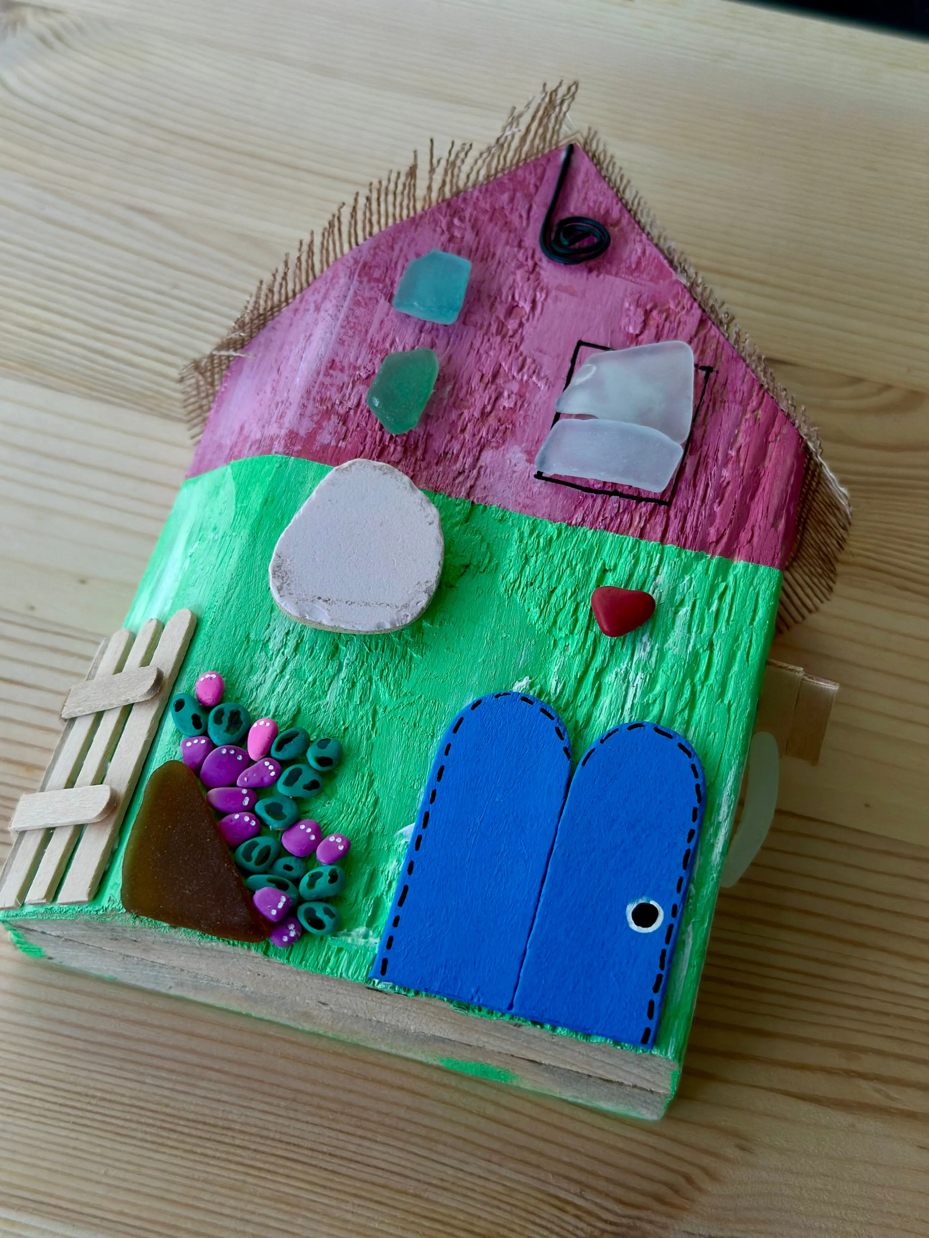 House of the Heart - hand painted composed with objects of recovery.