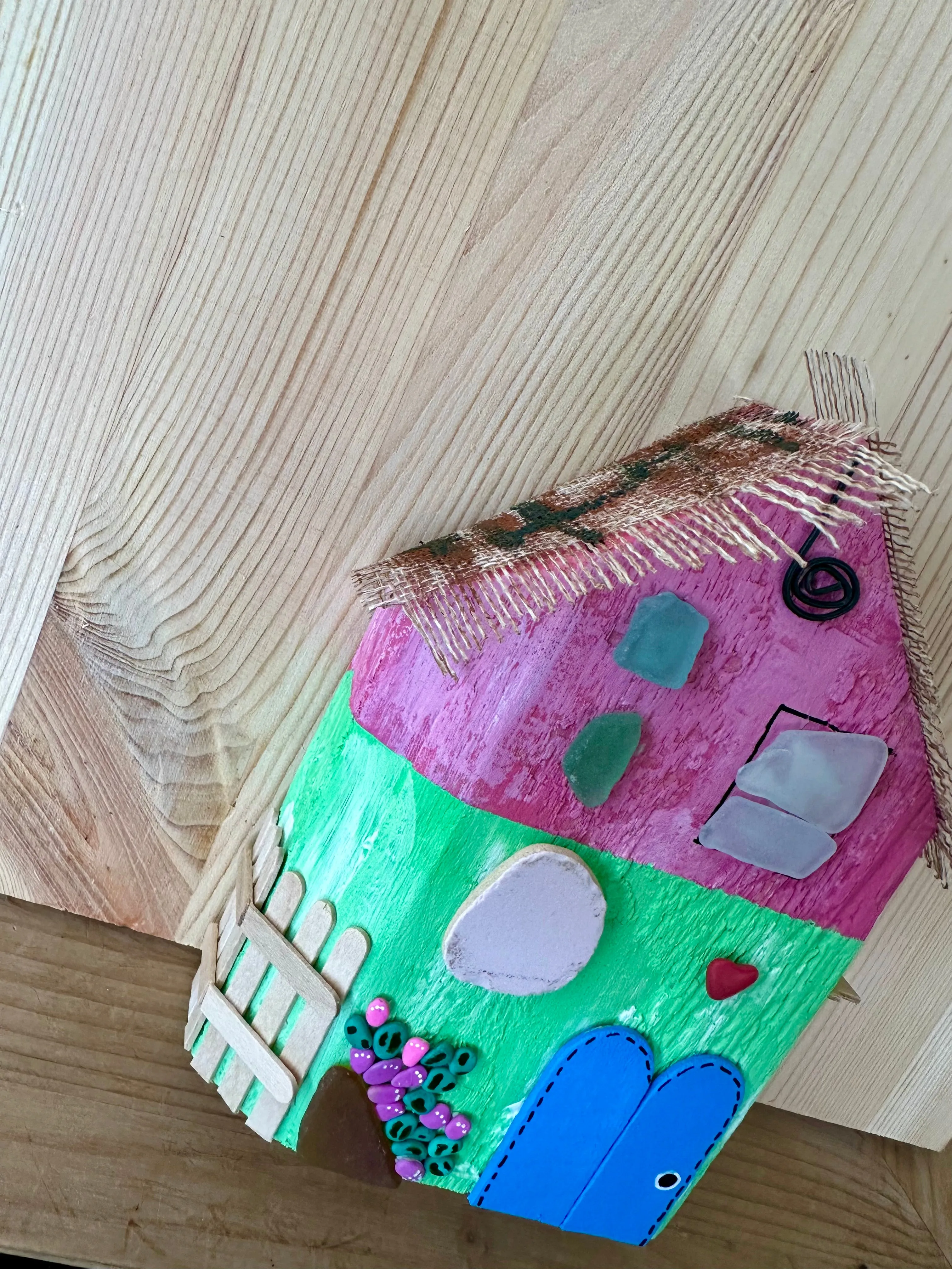 House of the Heart - hand painted composed with objects of recovery.