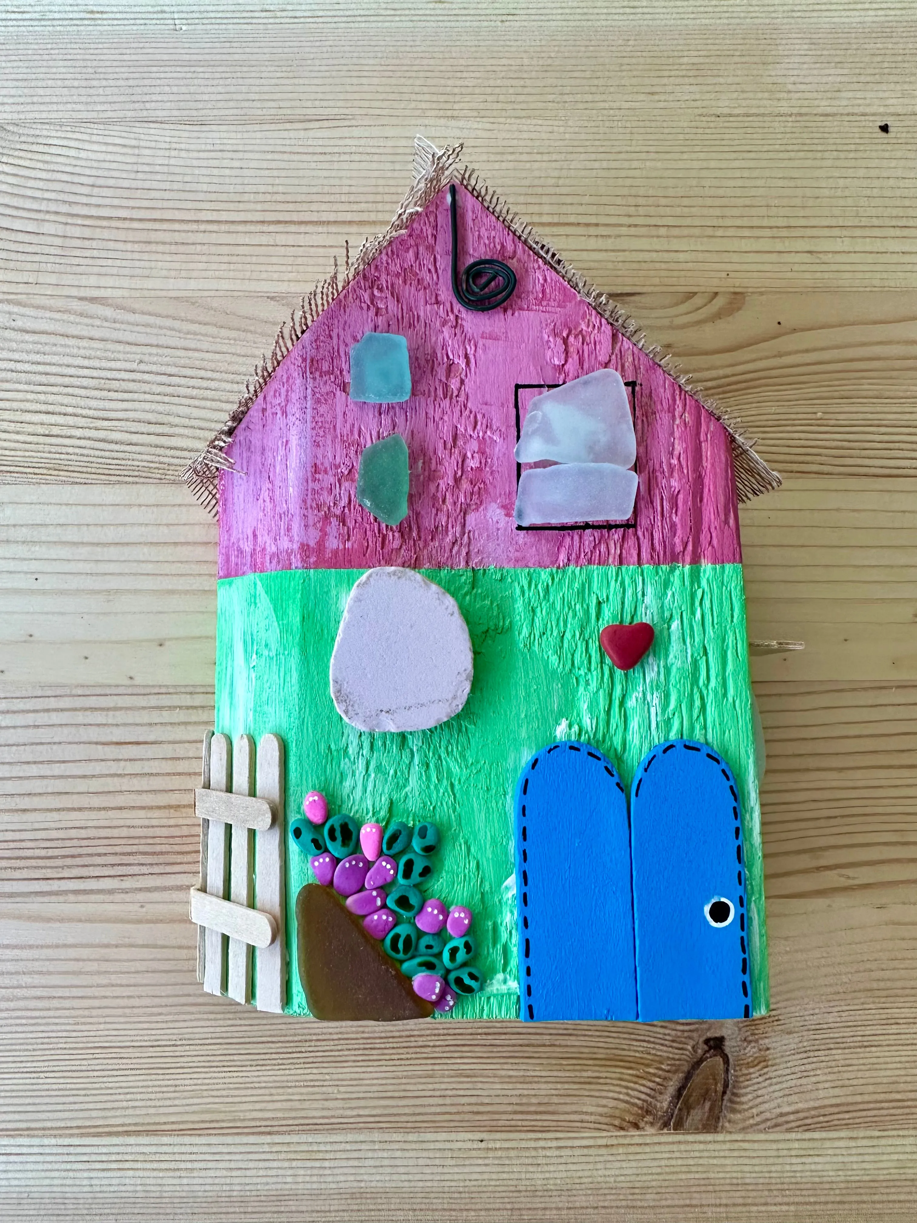 House of the Heart - hand painted composed with objects of recovery.