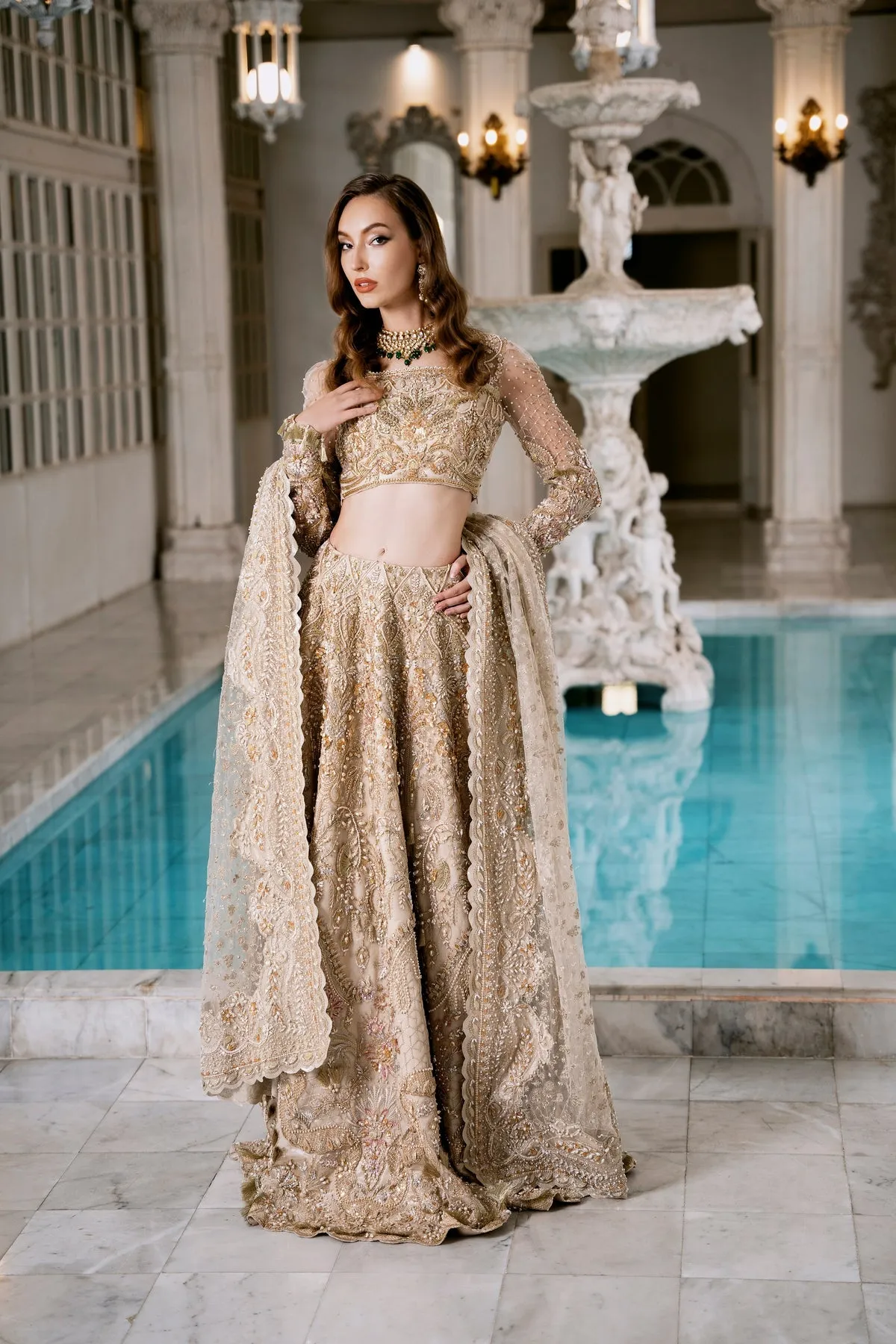 Indian Bridal Dress in Choli Lehenga and Dupatta Style