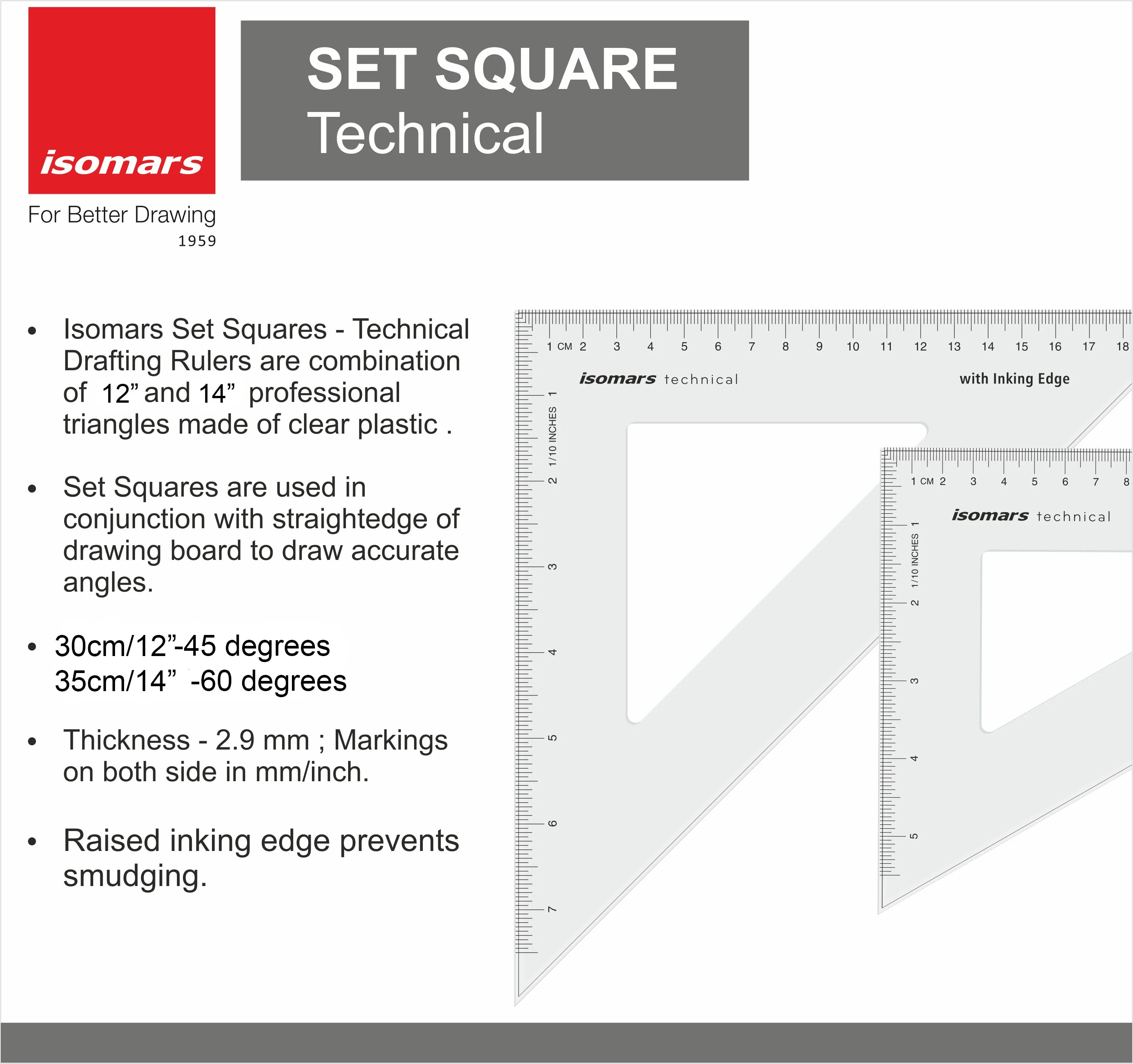 Isomars Technical Set Squares 12"x14"