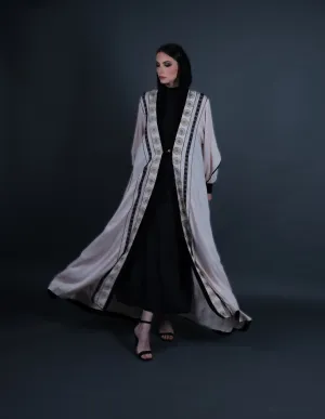 Ivory Velvet Silk Block Printed Abaya