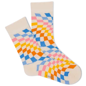 K.Bell Women's Retro Wave Checkerboard Crew Sock