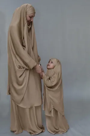 Khaki KIDS prayer gown from "Mommy and me prayer khimar collection