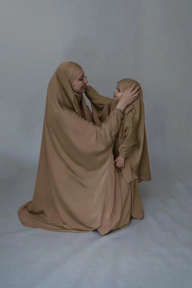 Khaki KIDS prayer gown from "Mommy and me prayer khimar collection