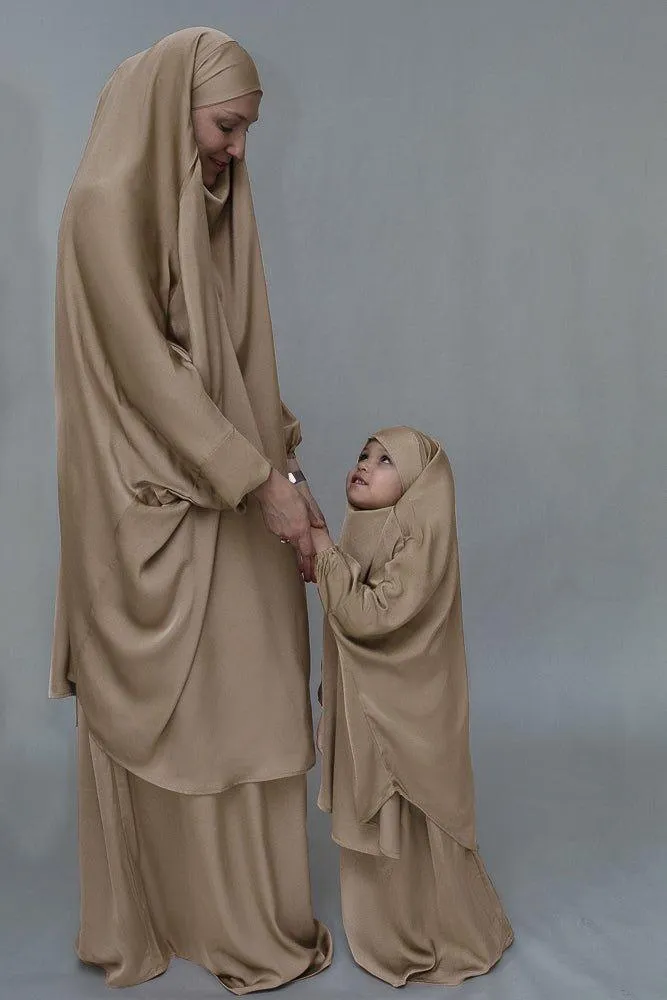 Khaki KIDS prayer gown from "Mommy and me prayer khimar collection