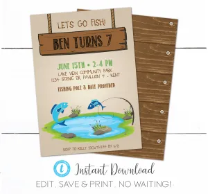 Kids Fishing Park Birthday Invitation