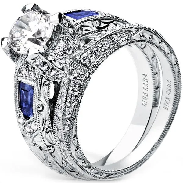 Kirk Kara "Charlotte" Large Center Diamond & Sapphire Engagement Ring