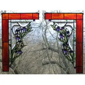 Large Floral Corner Pair Stained Glass Window Panels by Edel Byrne