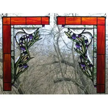 Large Floral Corner Pair Stained Glass Window Panels by Edel Byrne
