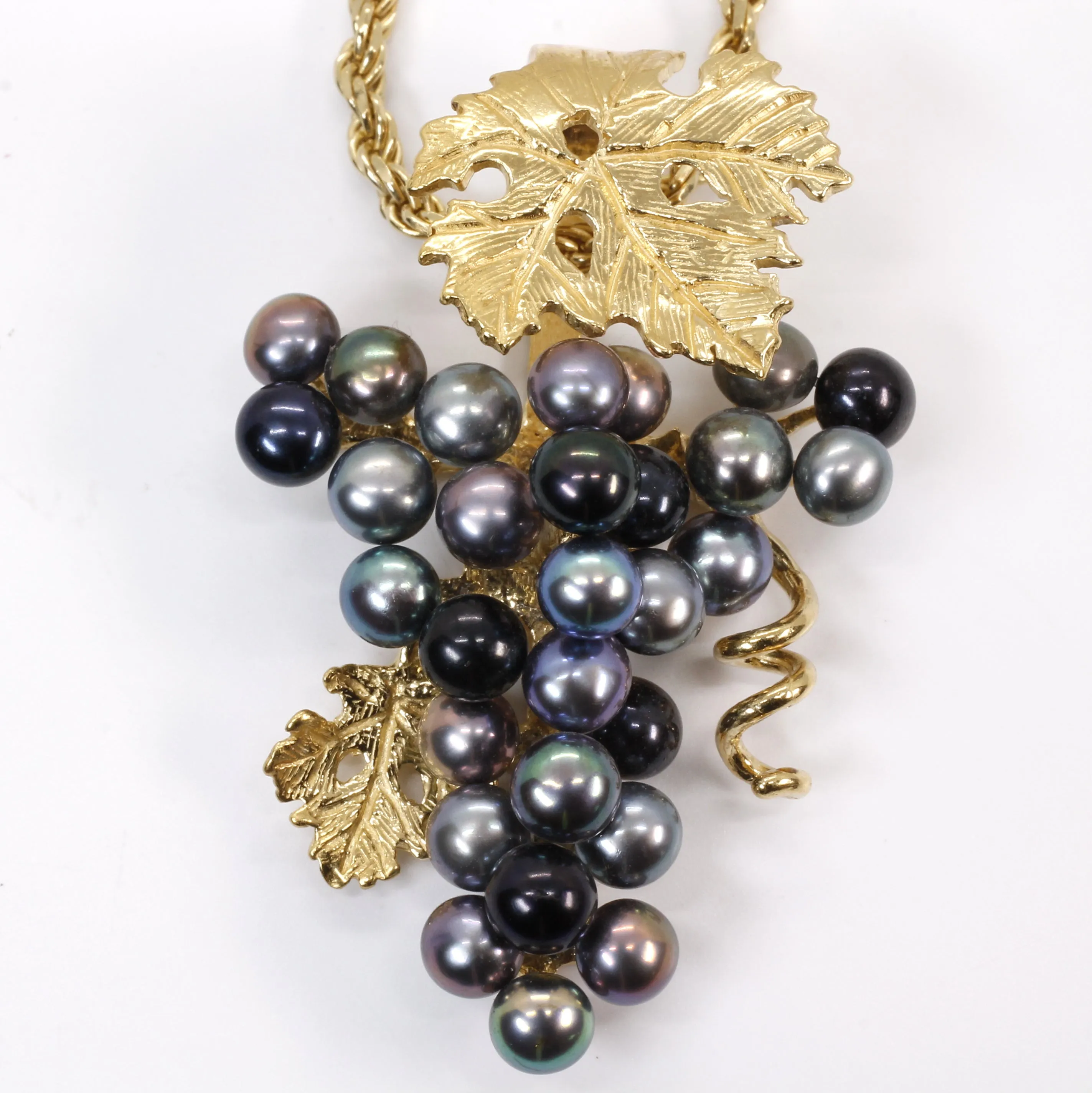 Large Size Black Pearl Grape Cluster Necklace made in 14kt gold vermeil