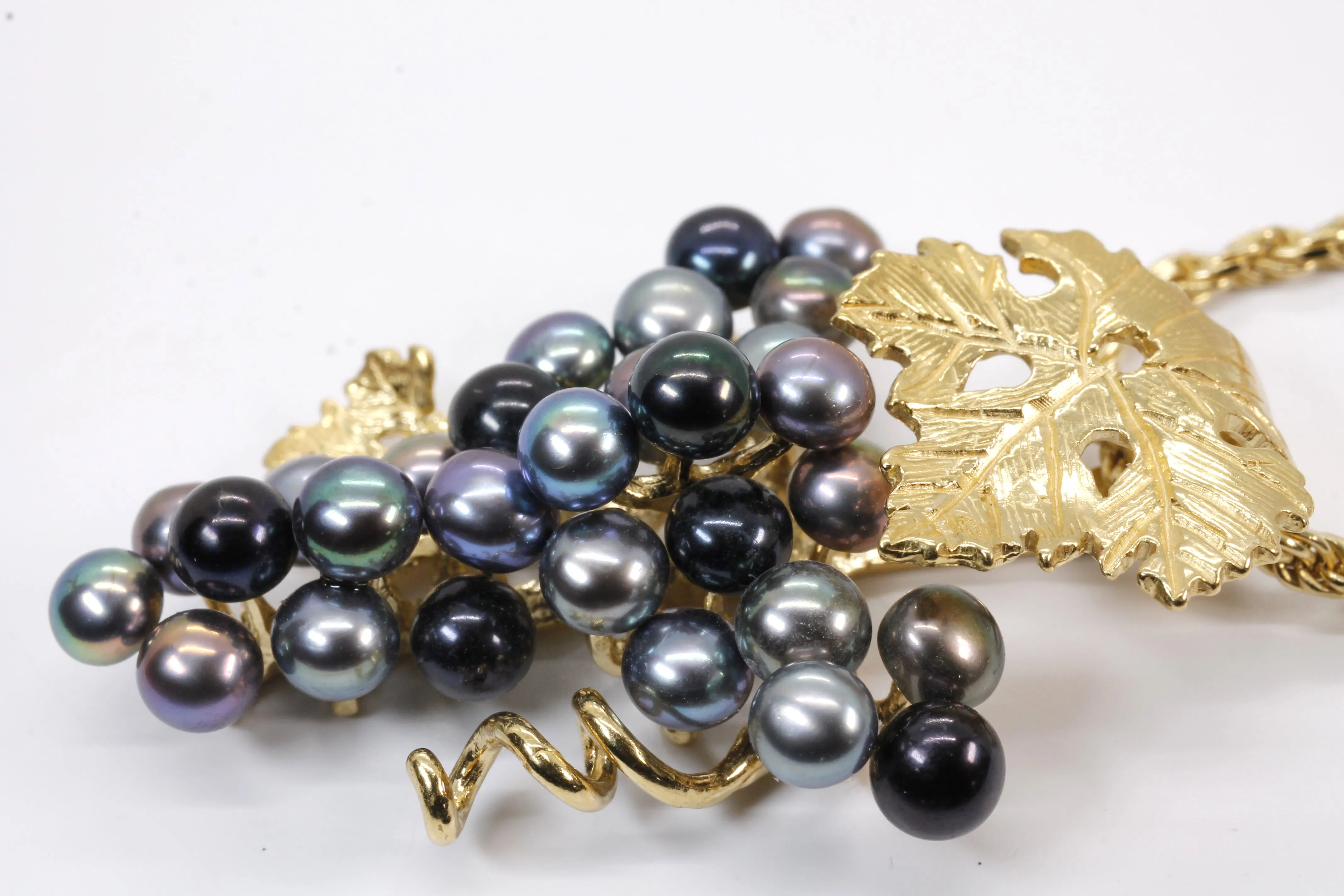 Large Size Black Pearl Grape Cluster Necklace made in 14kt gold vermeil