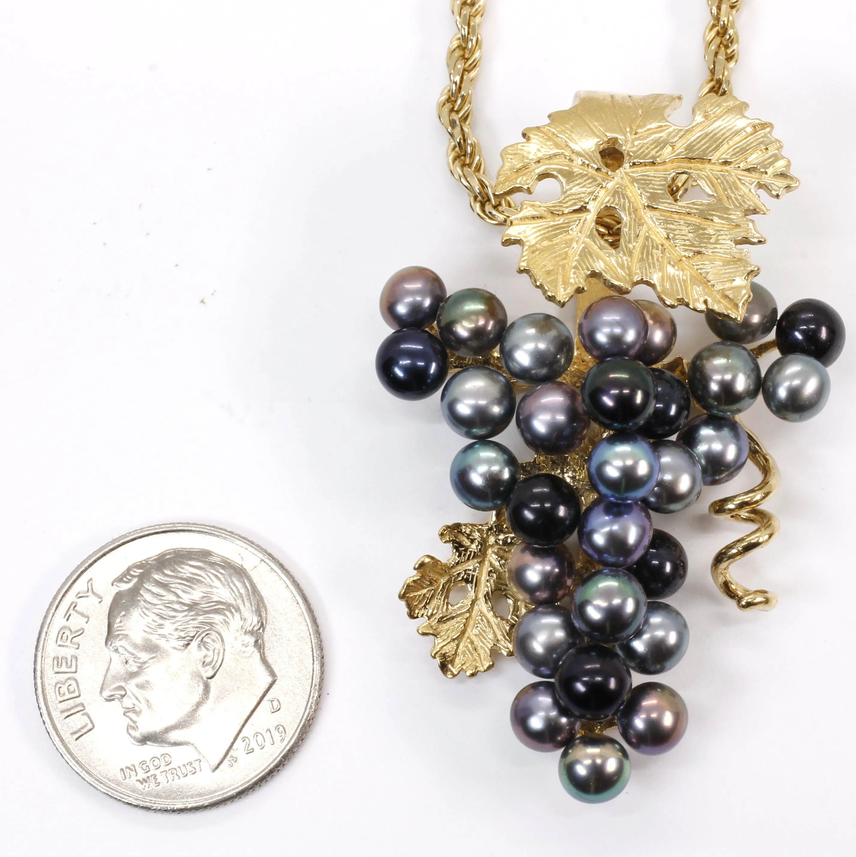 Large Size Black Pearl Grape Cluster Necklace made in 14kt gold vermeil
