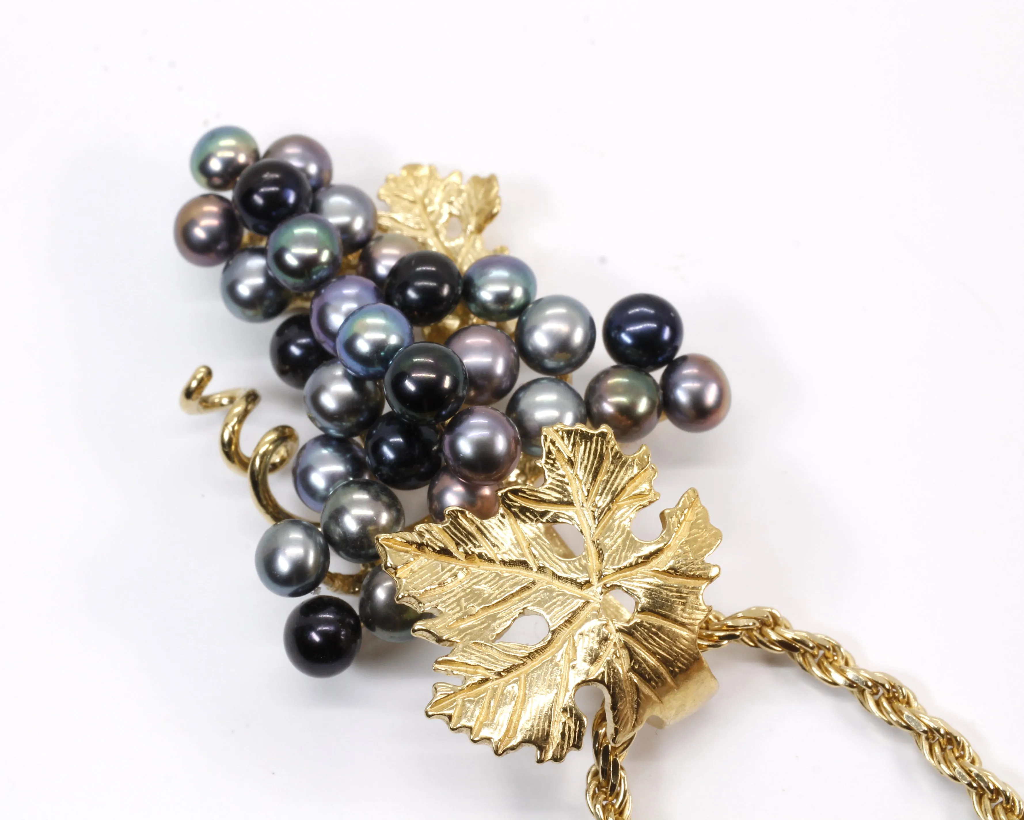 Large Size Black Pearl Grape Cluster Necklace made in 14kt gold vermeil