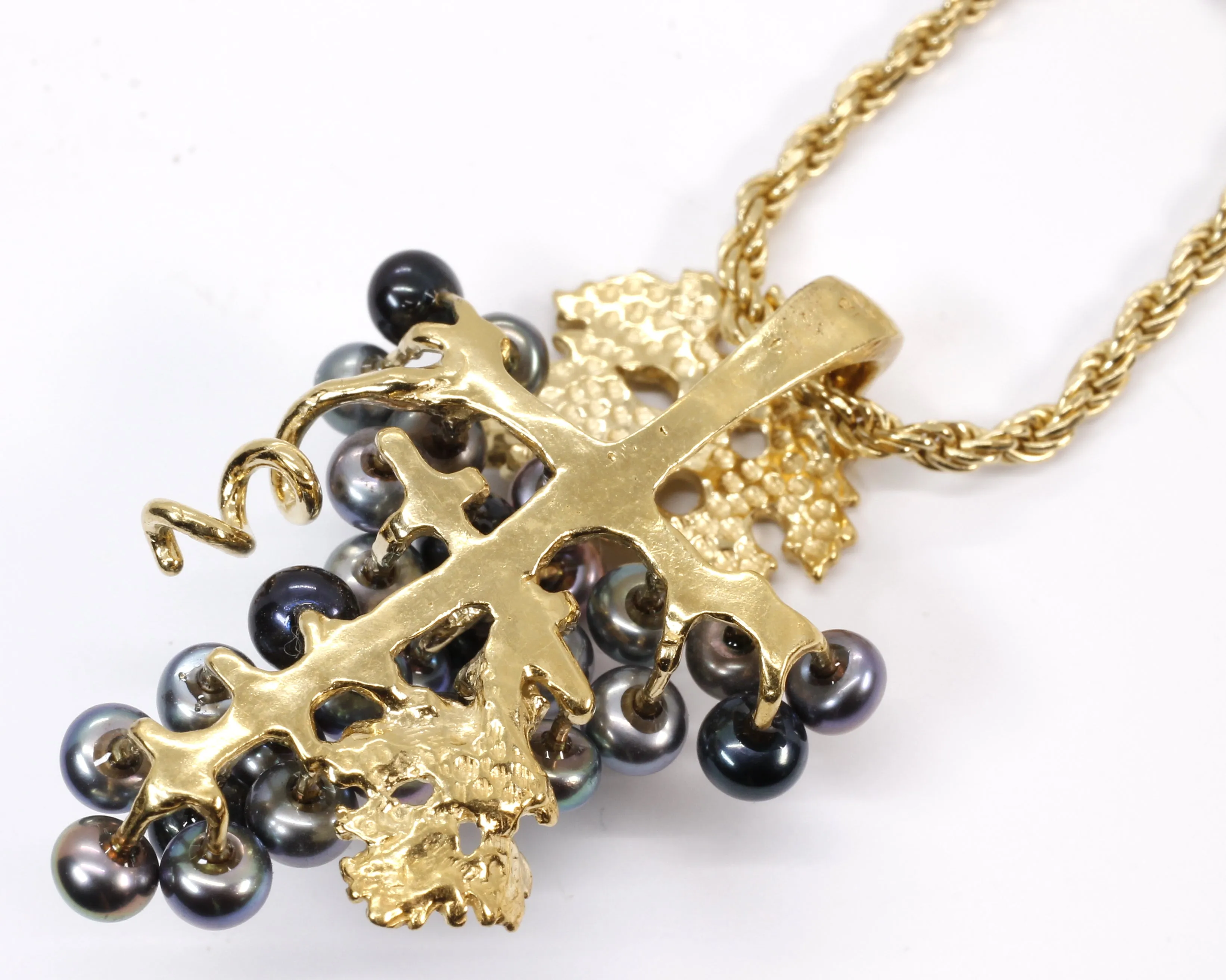 Large Size Black Pearl Grape Cluster Necklace made in 14kt gold vermeil