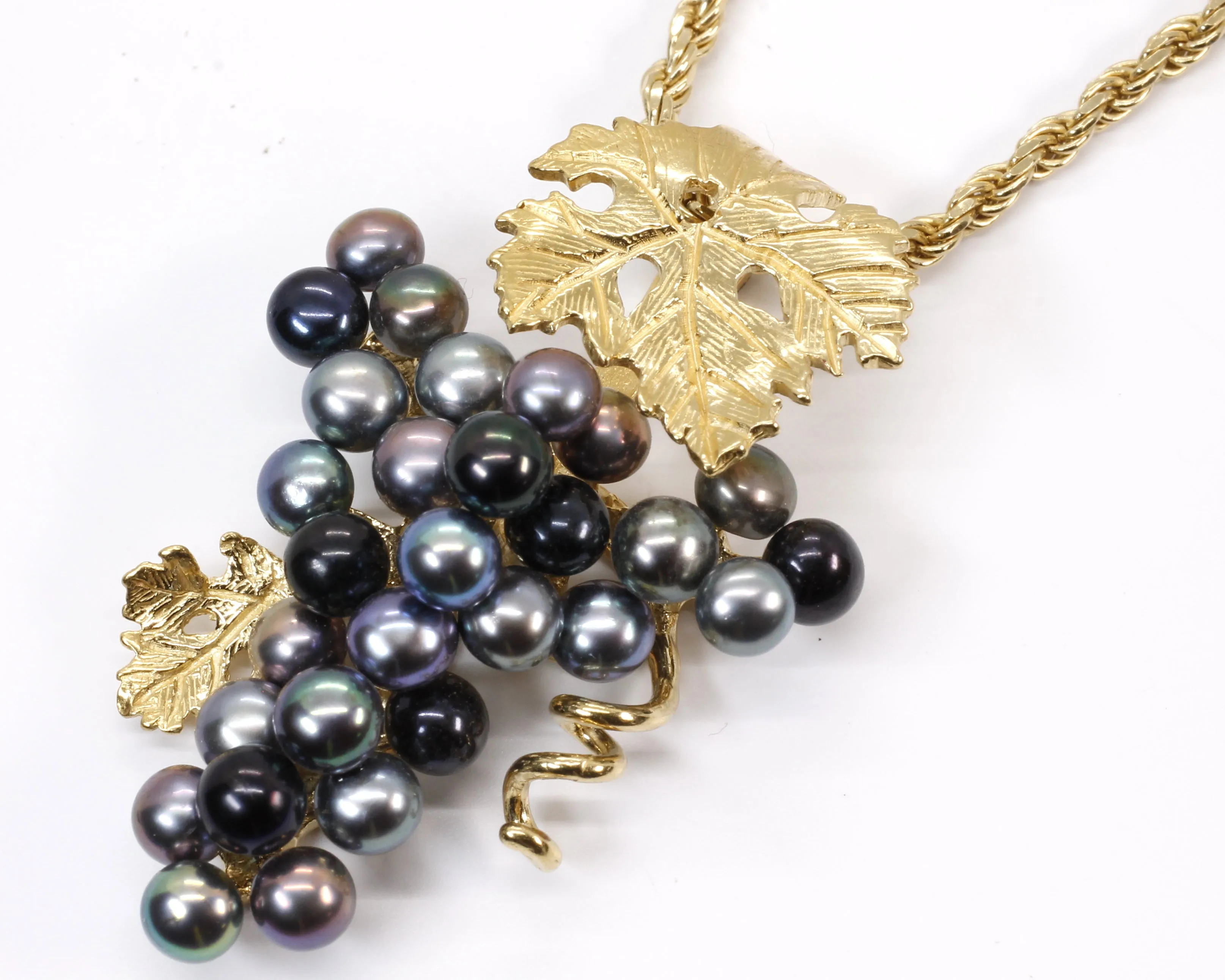Large Size Black Pearl Grape Cluster Necklace made in 14kt gold vermeil
