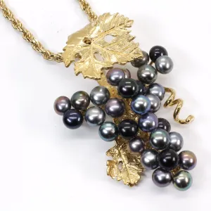 Large Size Black Pearl Grape Cluster Necklace made in 14kt gold vermeil