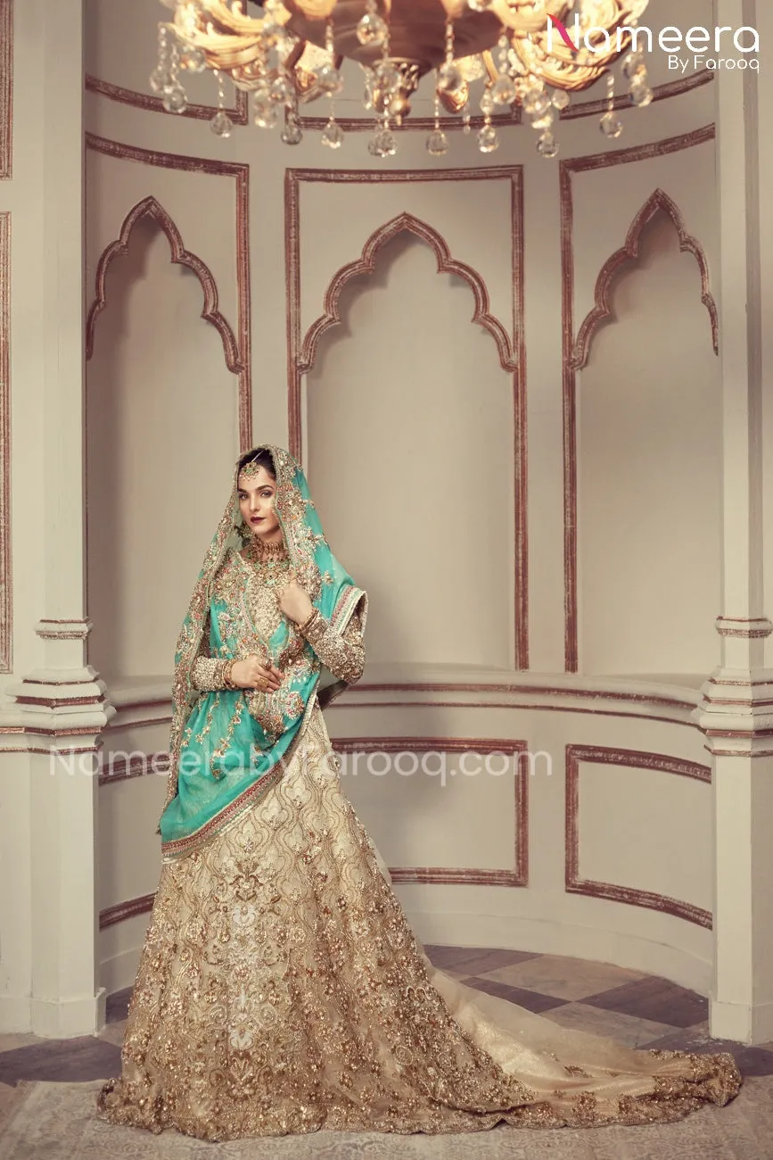 Latest Pakistani Bridal walima maxi in off white #BS19