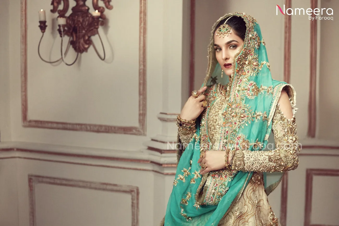 Latest Pakistani Bridal walima maxi in off white #BS19