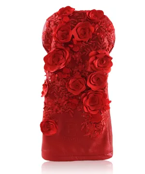 [Limited Edition] Baron Golf Flower Driver, Wood, Utility Cover made by Finest Calf Leather [Hand-made] - Red