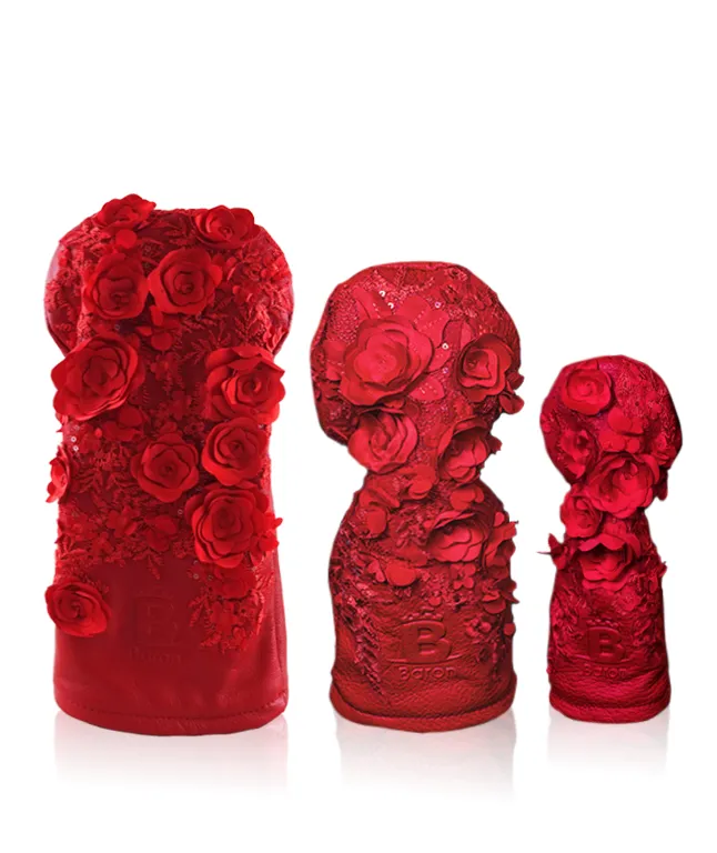 [Limited Edition] Baron Golf Flower Driver, Wood, Utility Cover made by Finest Calf Leather [Hand-made] - Red