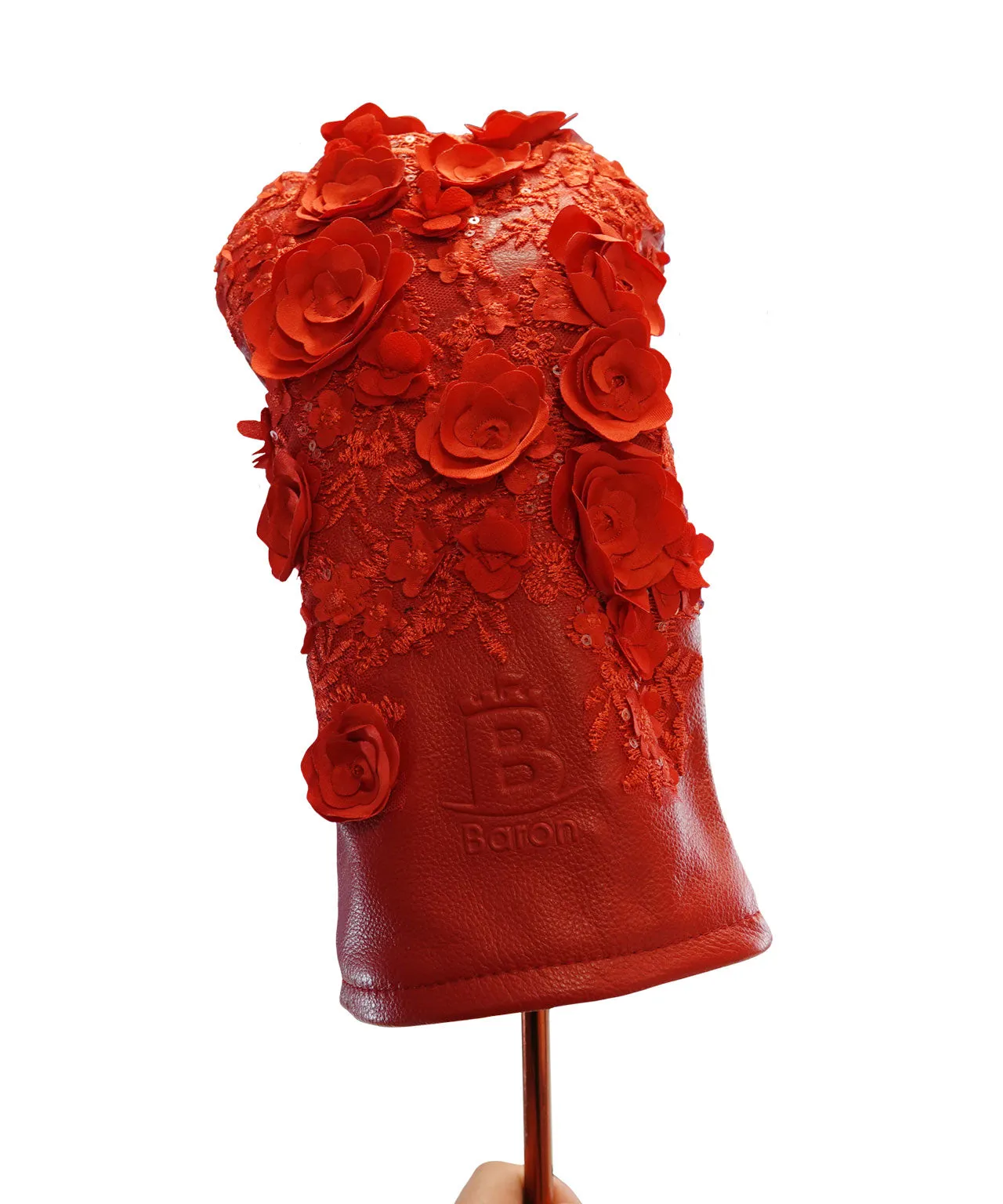 [Limited Edition] Baron Golf Flower Driver, Wood, Utility Cover made by Finest Calf Leather [Hand-made] - Red
