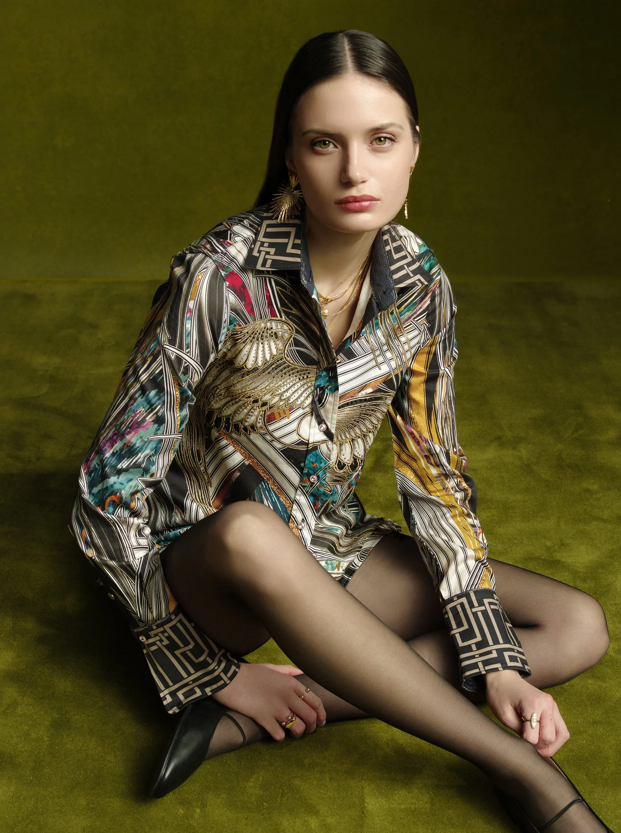LIMITED EDITION GILDED CRANE LONG SLEEVE BUTTON DOWN SHIRT