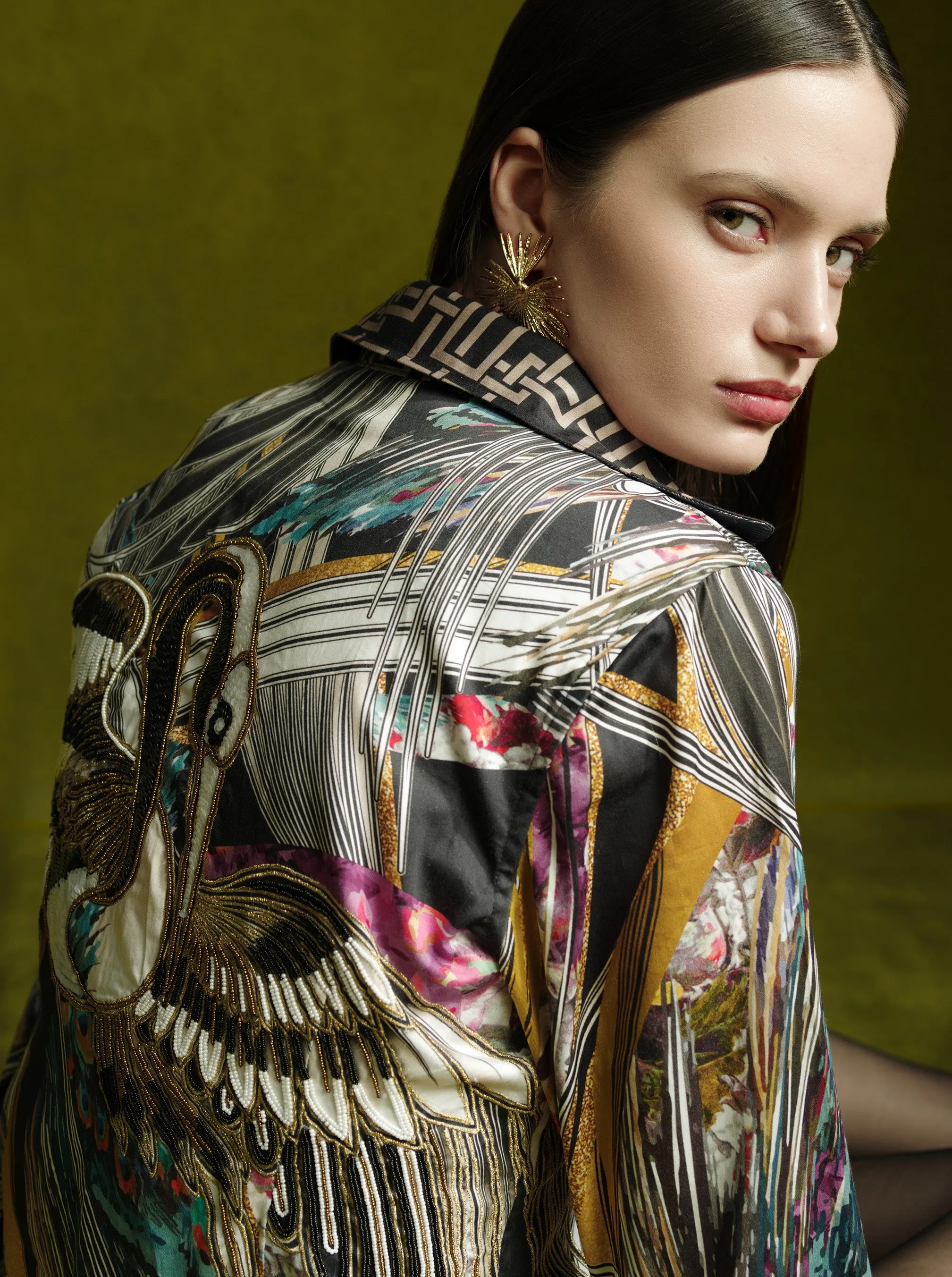 LIMITED EDITION GILDED CRANE LONG SLEEVE BUTTON DOWN SHIRT