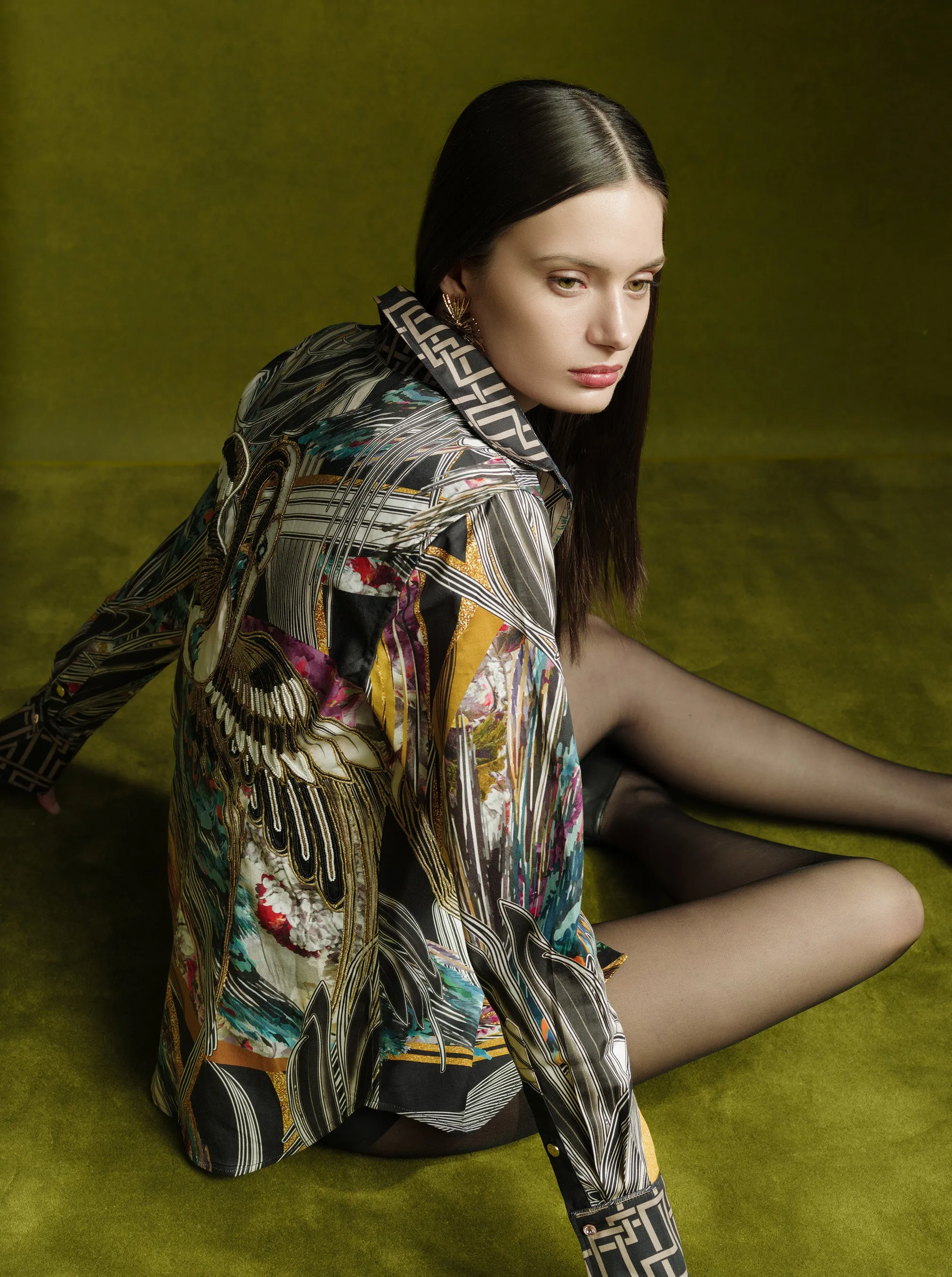 LIMITED EDITION GILDED CRANE LONG SLEEVE BUTTON DOWN SHIRT