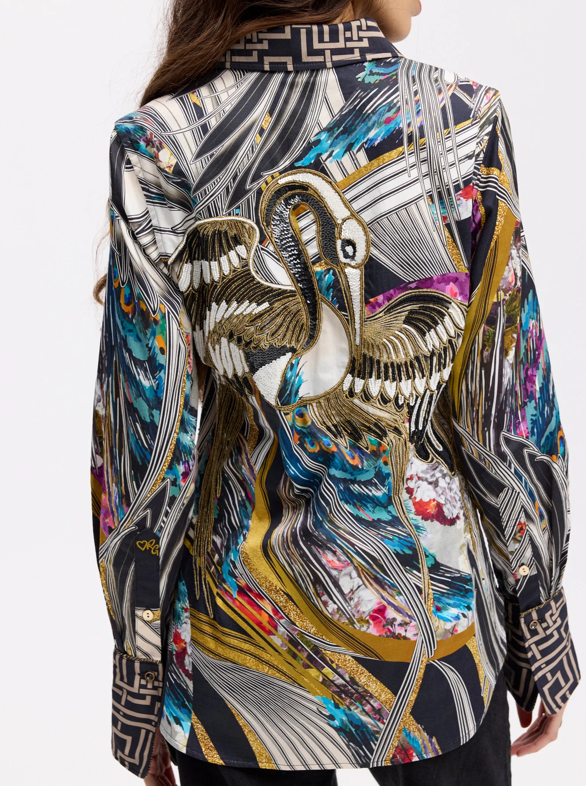 LIMITED EDITION GILDED CRANE LONG SLEEVE BUTTON DOWN SHIRT