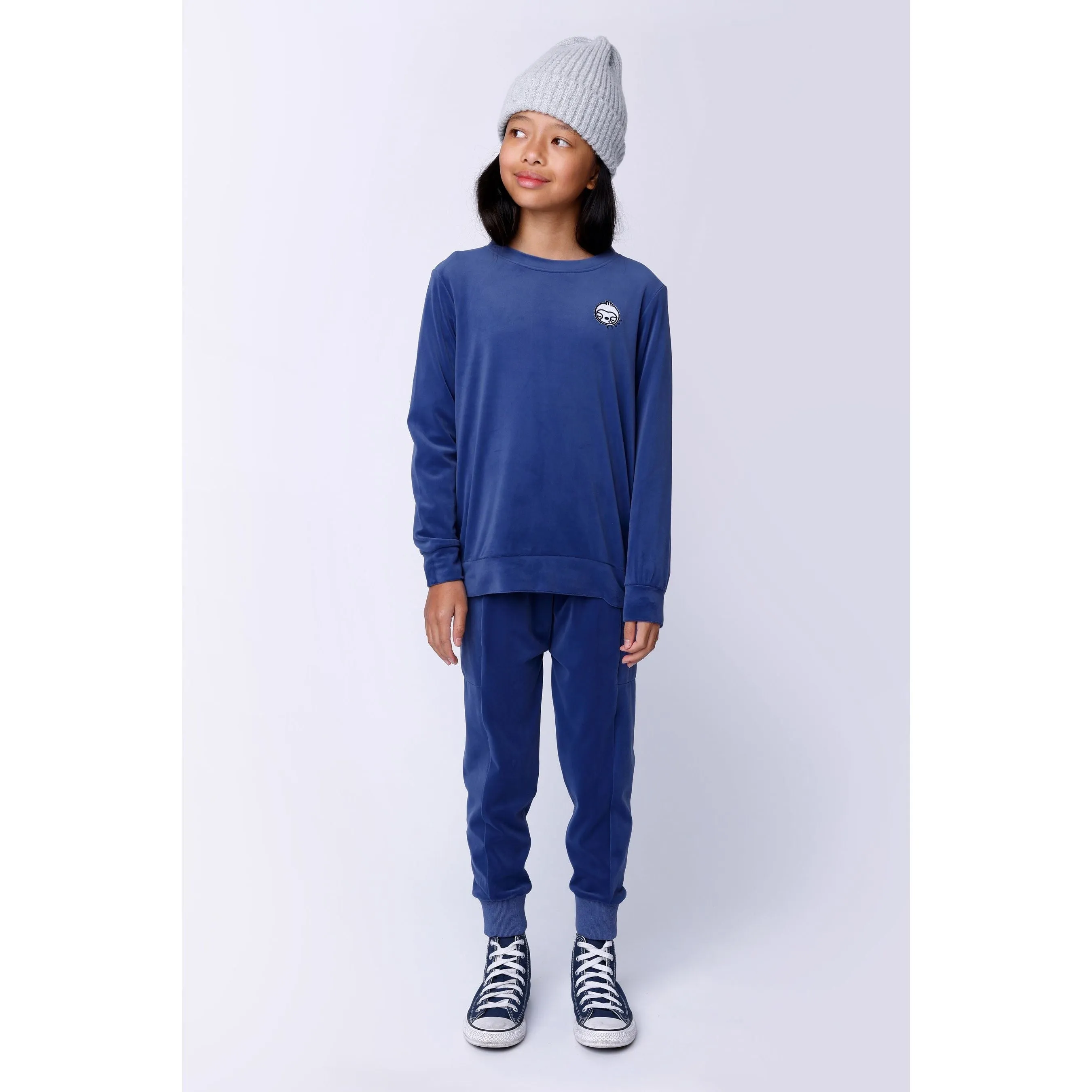 Luxe Velvet Crew - Navy