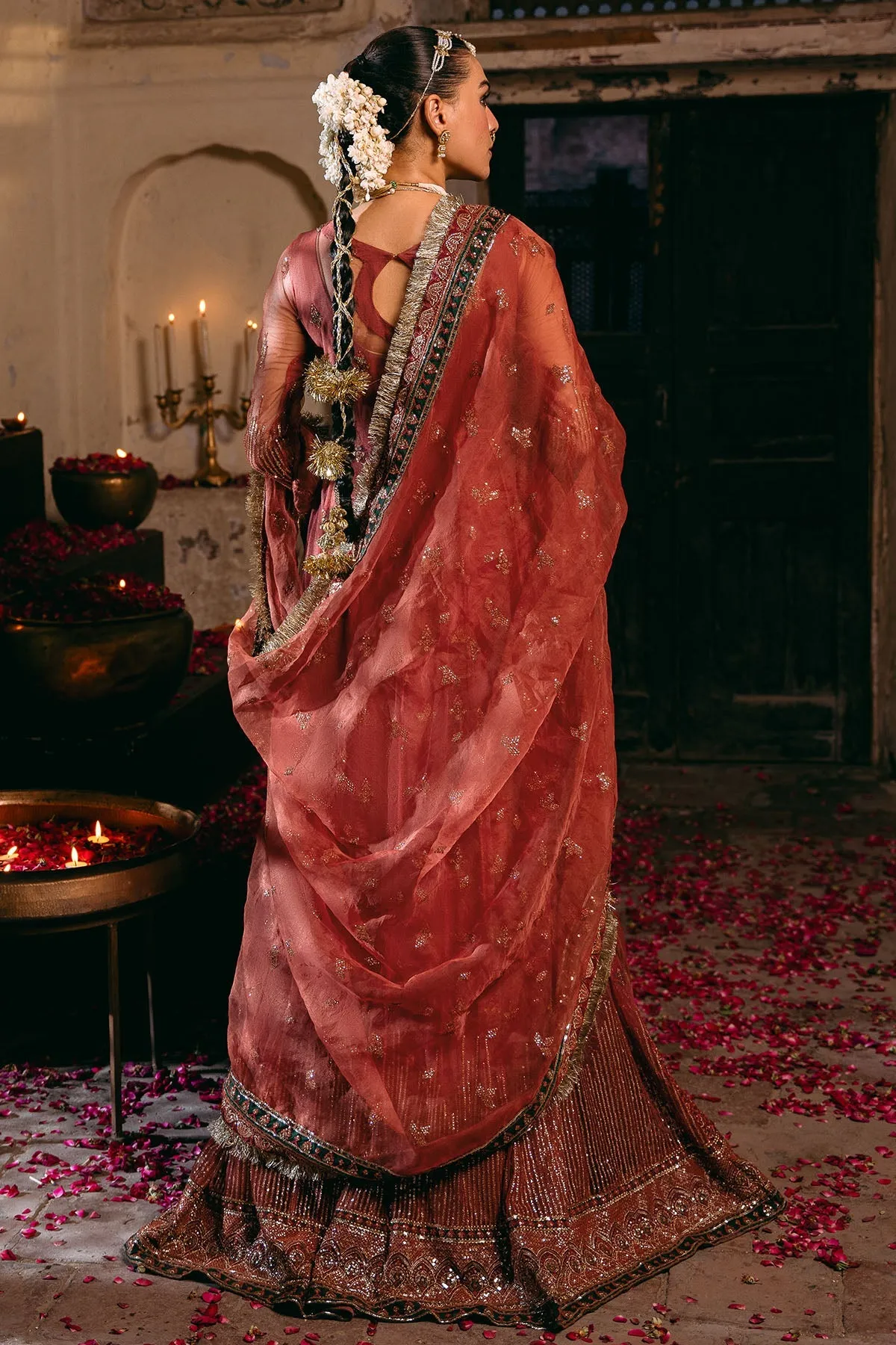 Luxury Maroon Silk Net Pakistani Wedding Wear Open Front Pishwas Frock