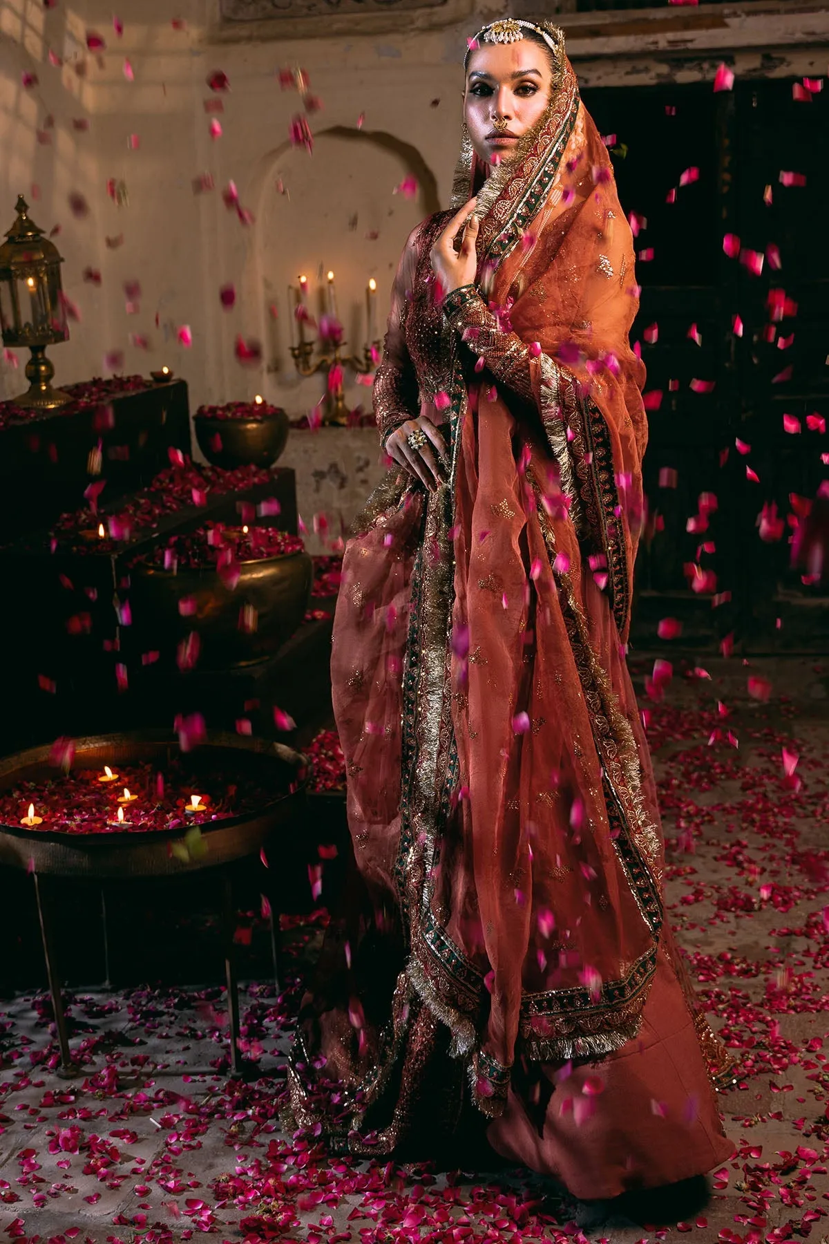 Luxury Maroon Silk Net Pakistani Wedding Wear Open Front Pishwas Frock