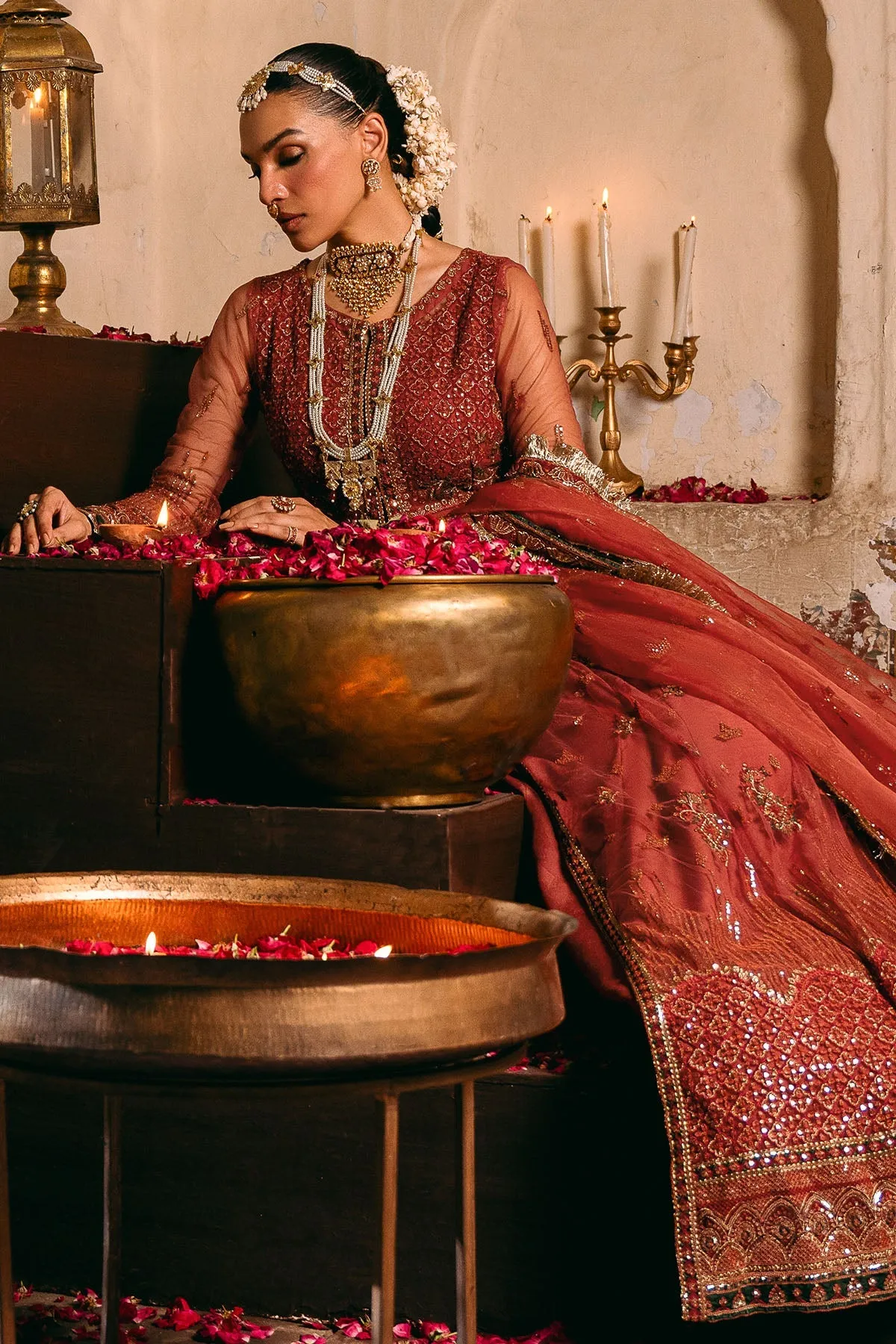 Luxury Maroon Silk Net Pakistani Wedding Wear Open Front Pishwas Frock