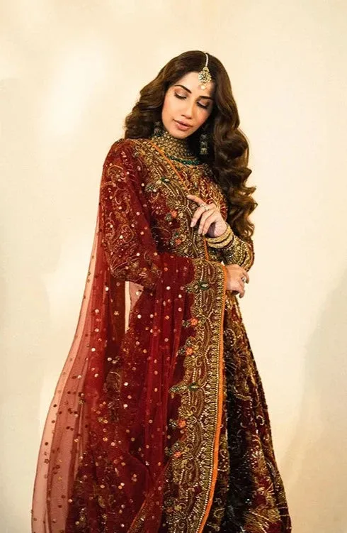 Maroon Pakistani Bridal Dress in Lehenga Choli Style