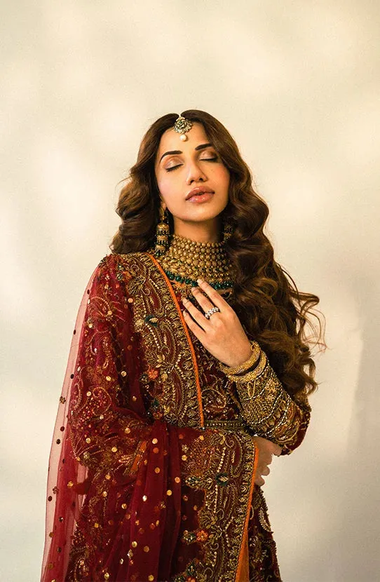 Maroon Pakistani Bridal Dress in Lehenga Choli Style