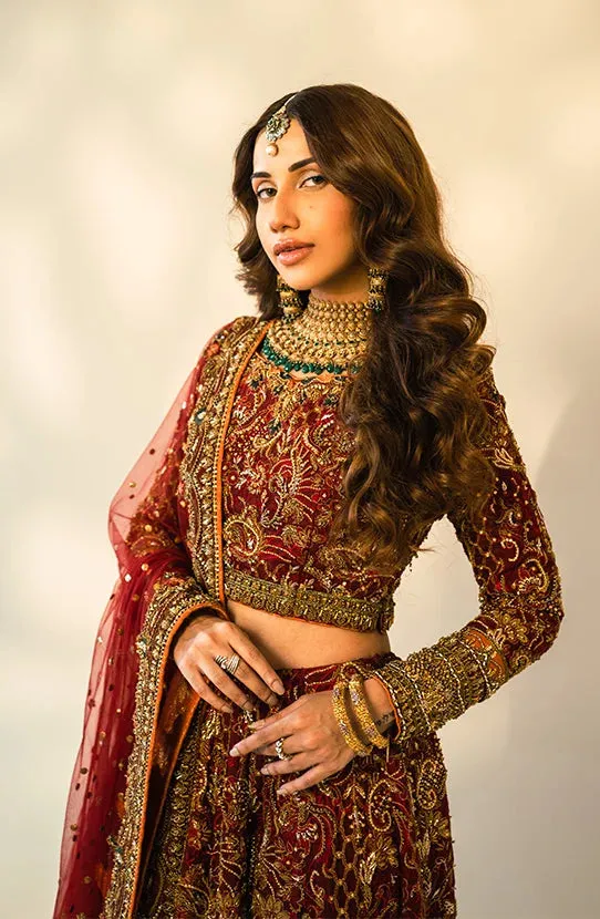 Maroon Pakistani Bridal Dress in Lehenga Choli Style
