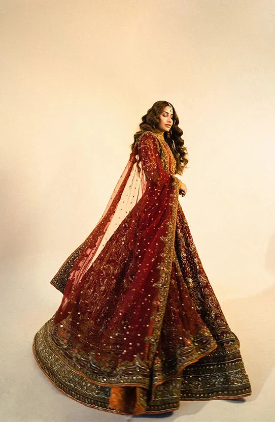 Maroon Pakistani Bridal Dress in Lehenga Choli Style