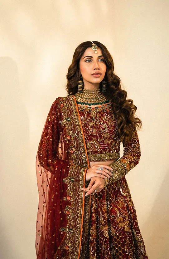 Maroon Pakistani Bridal Dress in Lehenga Choli Style